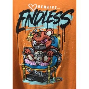 RSINE Mens Graphic T shirt Large Tee Orange Short Sleeves Love Remains Endless